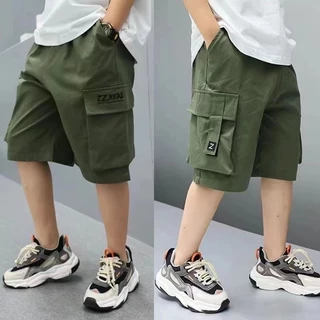 【size110-160】กางเกงขาสั้นเด็กผู้ชาย กางเกงคาปรีสำหรับเด็ก ทำจากผ้าฝ้ายแท้
