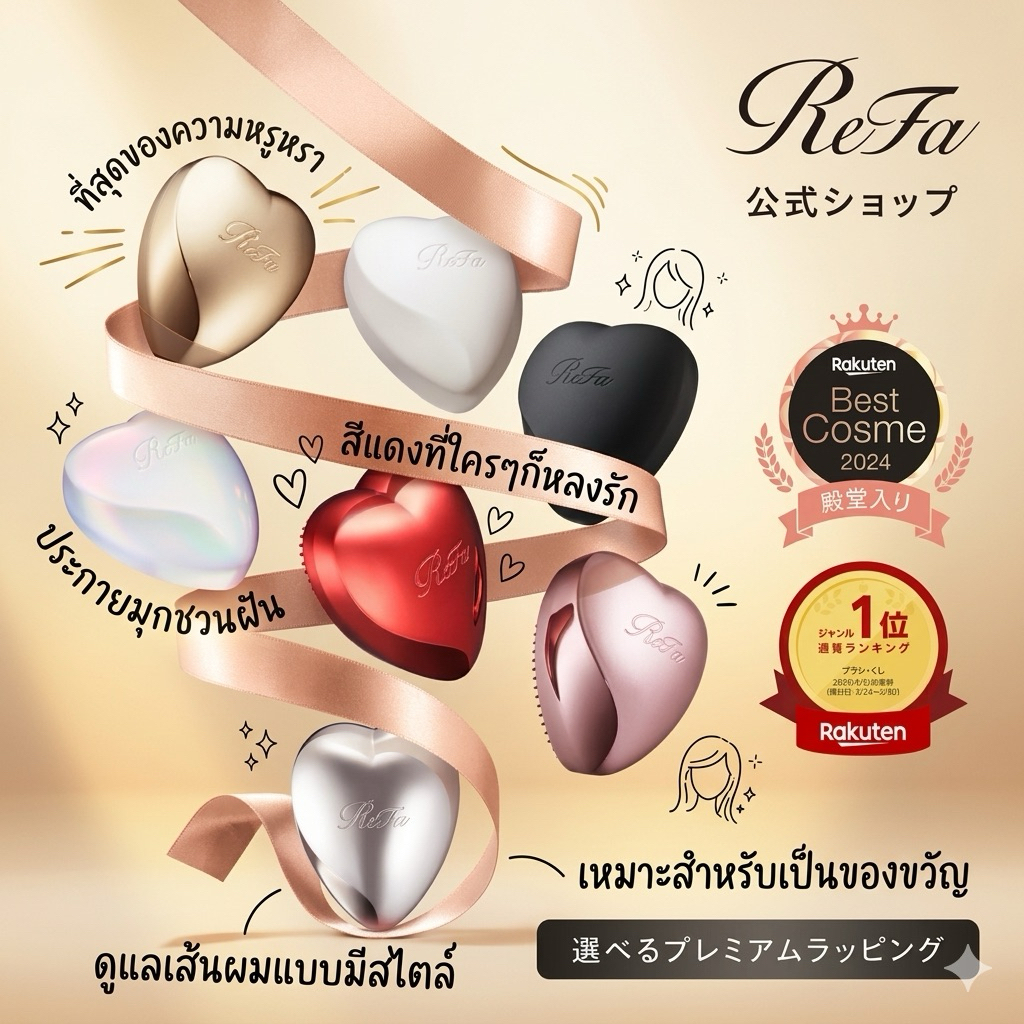 ‼️ร้านนี้ถูกสุด‼️ReFa HEART BRUSH แปรงหวีผมรูปหัวใจดีไซน์สวยหรูสุดฮิตจากญี่ปุ่น เน้นเรื่องการถนอมเส้นผมให้เงางามด้วย