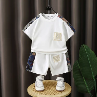 ✨ เสื้อคอกลม+กางเกงขาสั้นเด็กชาย ลายปักเท่สุดเด่น! ผ้าลมผ่านทะลุ ไม่อับเหงื่อแม้แดดร้อน