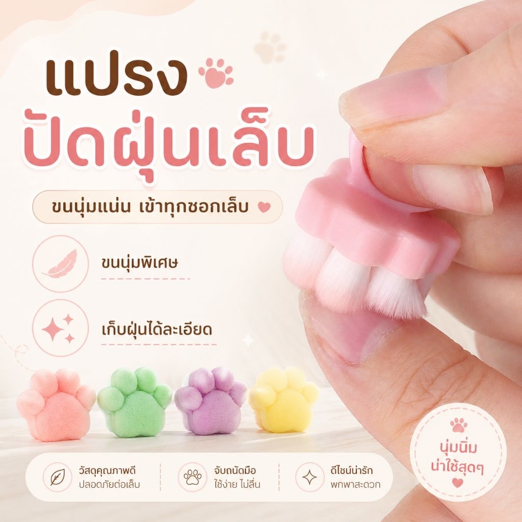 จัดส่งทันที ♡ แปรงปัดฝุ่นเล็บ อุ้งเท้าแมว 3D ขน PBT นุ่มพิเศษ (แหวนสวมนิ้ว)