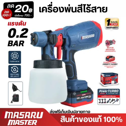 MASARU กาพ่นสีไฟฟ้า ไร้สาย รุ่น SCWG-700 อุปกรณ์ทาสี กาพ่นสี สีน้ำ สีน้ำมัน เครื่องพ่นสีรถไร้สาย