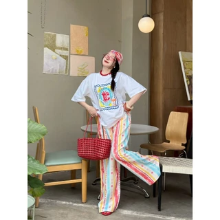 POPUP BKK | Play Muse ชุดเซ็ตเสื้อ+กางเกงขายาว ผ้ายืดพรีเมียม ลายซัมเมอร์สดใส (Free Size S-XL ใส่ได้)