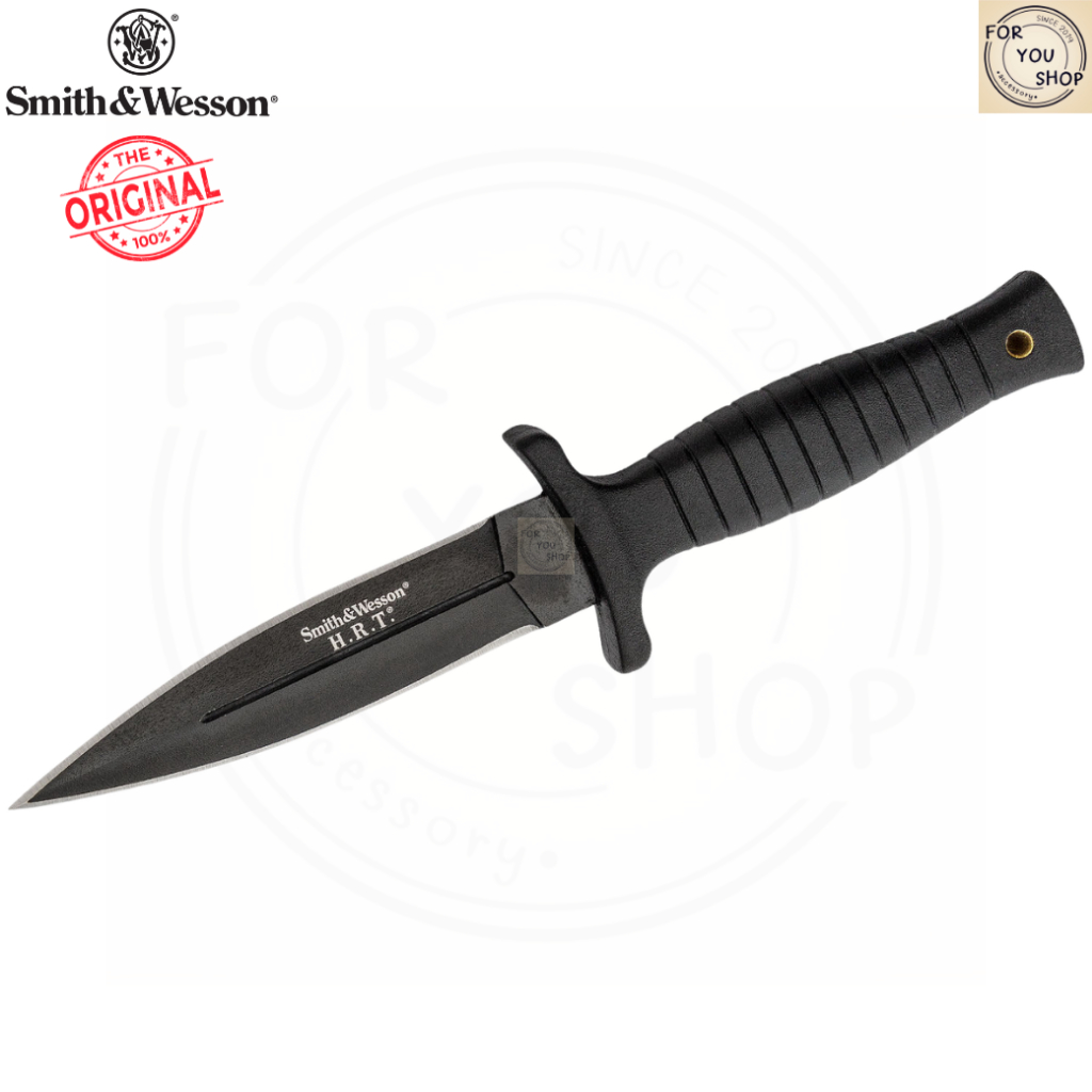 มีดพก Smith&Wesson HRT Boot Knife ใบมีด 7Cr17MoV 4.5นิ้ว สองคม ด้ามยางTPE พร้อมปลอกหนัง รุ่น SWHRT9B