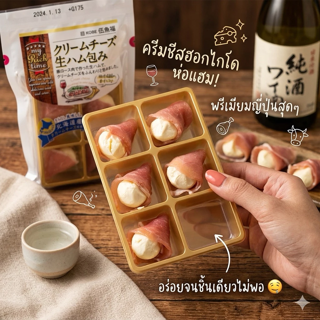 ล็อตใหม่อายุยาว หิ้วใหม่ของแท้จากญี่ปุ่น 👍🏻👍🏻 ชีสสดชิ้นใหญ่พันด้วยแฮม มันลงตัวและเข้ากันม๊าก หายากสุด