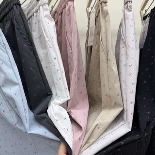 Gang_jeans#9503(K)กางเกงขายาว ทรงจินนี่ สีพื้นลายดอก แต่งปลายขา