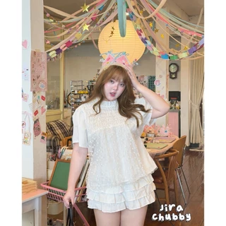 Flora Cotton - เสื้อคอตตอน แต่งมุ้งดอกไม้ งานสม็อกอก อกฟรีไซส์ 38-50 นิ้ว เสื้อสาวอวบ