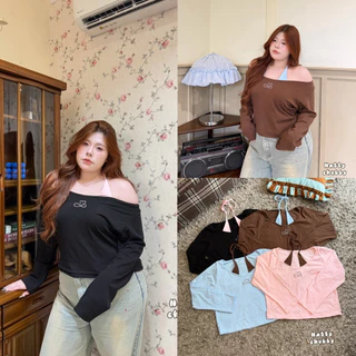 (NT) เสื้อแขนยาว แต่งคล้องคอ ใส่เปิดไหล่ได้หรือไม่เปิดก็ได้ ดีเทลปักอก สวย แซ่บนิดหน่อย พรางหุ่น ไซส์ใหญ่
