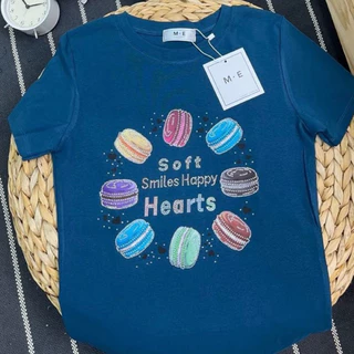 เสื้อยืดคอกลมแขนสั้น รีดเพชรลายมาการองเพชรหลายสี ป้าย ME