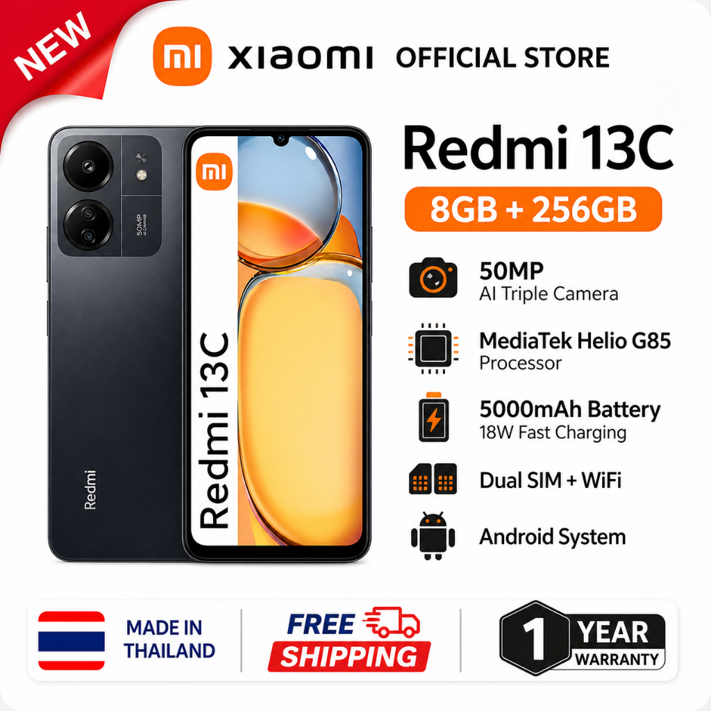 🔥โพสต์กับ 24 ชั่วโมง🔥 [ประกันศูนย์] Redmi 13C 5G 8+256GB โทรศัพท์มือถือ แบตเตอรี่ 5000mAh รับประกัน 