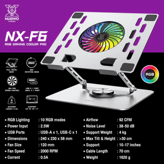 NUBWO พัดลมโน๊ตบุ๊ค พัดลมรองโน๊ตบุ๊ค RGB NX-F1 SUBZERO , NX-F2 SINDEL , NX-F3 ZONIX , NX-F4 COOLING PAD ประกันศูนย์ 2ปี