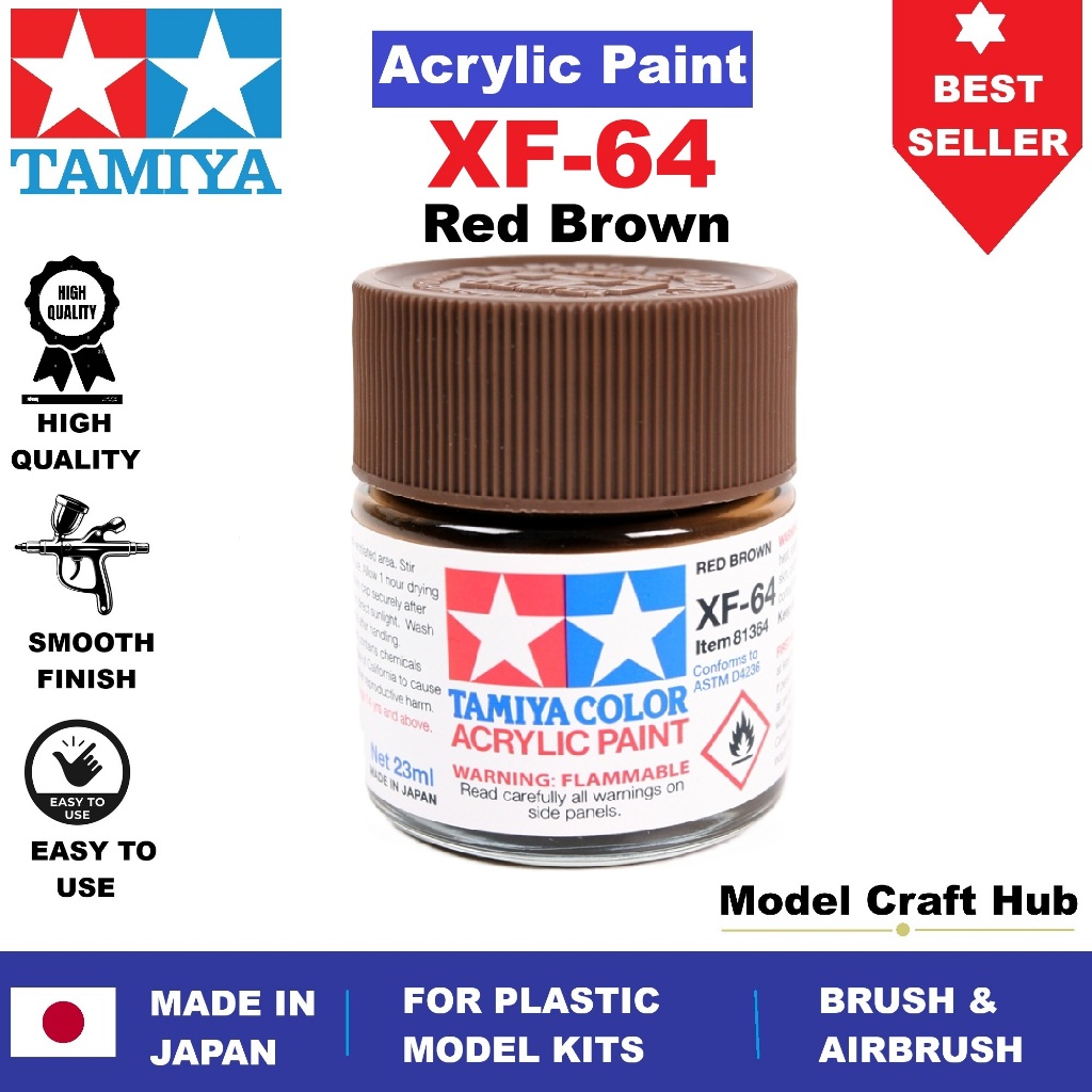 Tamiya XF-64 Red Brown Acrylic Paint 10ml สีอะคริลิค สีดำ Gunpla กันดั้ม โมเดลพลาสติก พ่นแอร์บรัช Ai