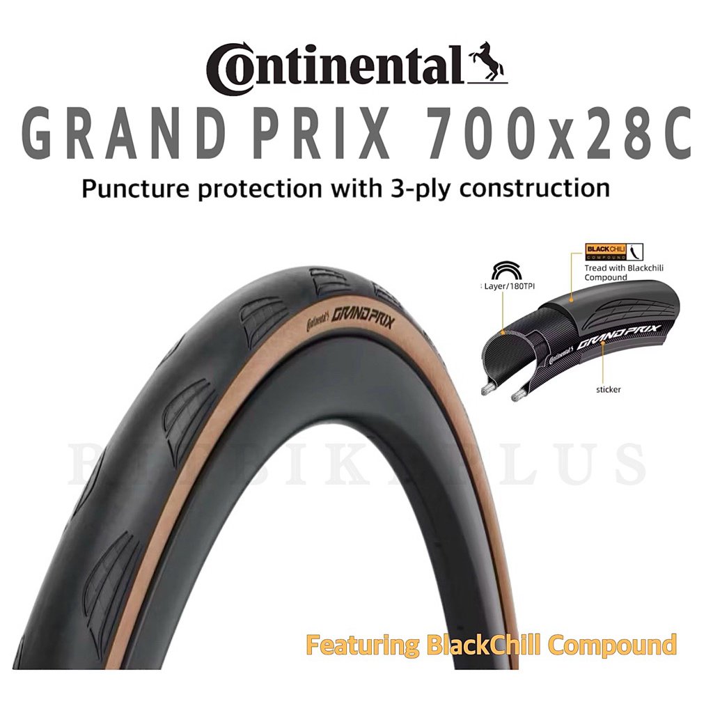 ยางนอกจักรยาน CONTINENTAL รุ่น Grand Prix 700x28c ขอบพับ แก้มน้ำตาลกันหนาม 3 ชั้น ยางนอกเสือหมอบ(ไม่มีกล่อง) ยางปี2025