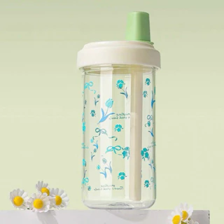แก้วน้ำ คว่ำไม่หก พร้อมฝาและหลอด 500 มล ใส่ร้อนได้ถึง 120 องศา ลายน่ารัก มินิมอล พร้อมส่ง