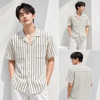 AMTAR Summer Knit Shirt เสื้อเชิ้ตโปร่ง ผ้าตาข่าย ลายทางสไตล์เกาหลี
