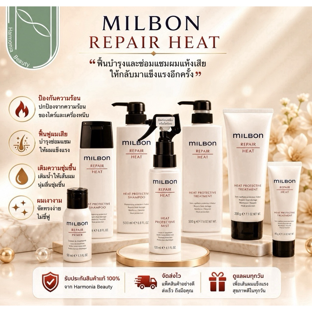 Milbon Repair Heat Protective Mist 120ml ซ่อมแซมและปกป้องผมเสียจากความร้อน