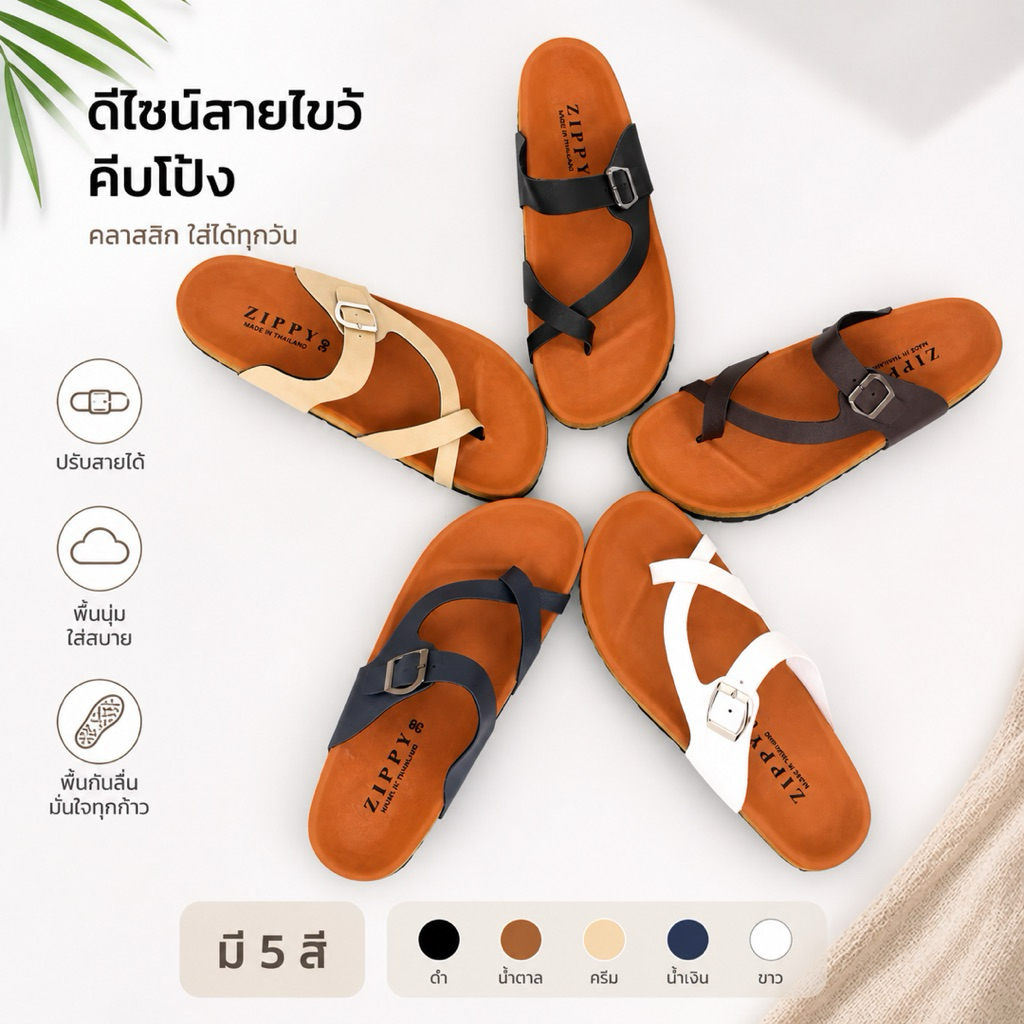 ZIPPY รองเท้าแตะสายคีบ X-Strap สายไขว้ ปรับสายได้ พื้นนุ่ม ใส่สบาย Unisex มี 5 สี พร้อมส่ง