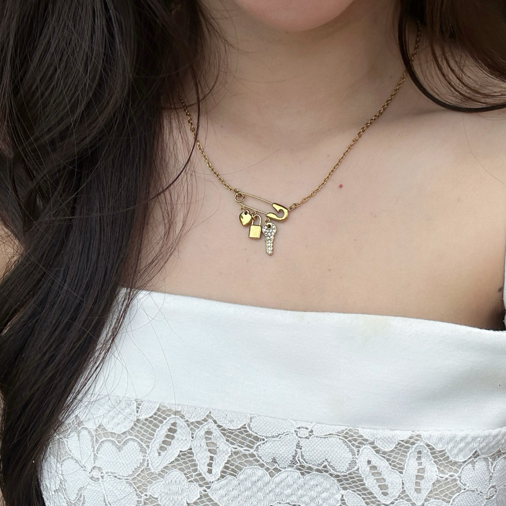 Imnigel Little key Necklace สร้อยคอกุญแจหัวใจ stainless steel กันน้ำ กันเหงื่อ