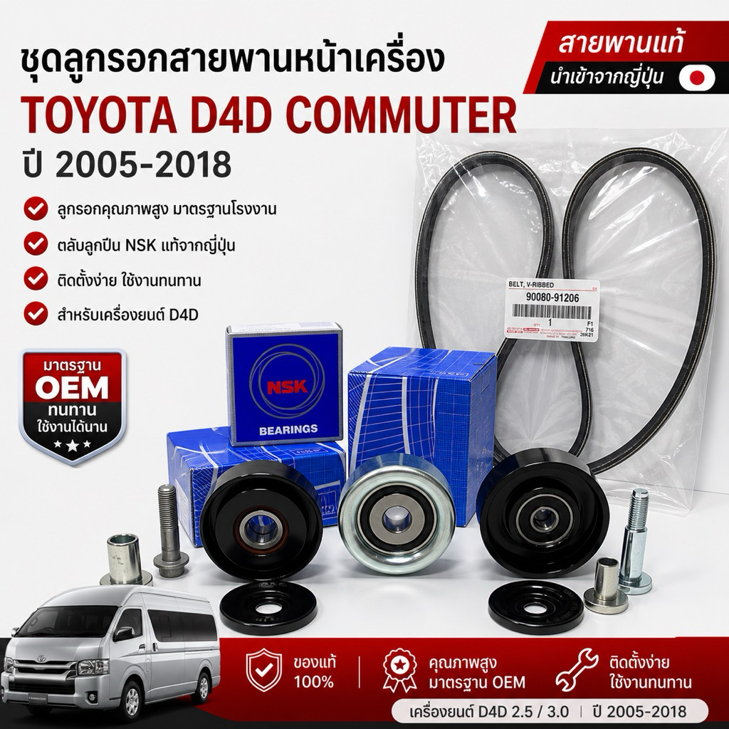 ชุดสายพานหน้าเครื่อง TOYOTA TIGER D4D ,COMMUTER 2.5 ดีเซล 88440 M7F088400 90080-91206 BPT002