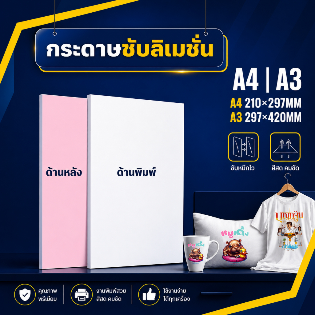 กระดาษซับลิเมชั่นหลังชมพู 100 แกรมแท้ สีสันสดใส คมชัด ตอบโจทย์ทุกการใช้งาน กระดาษรีดเสื้อ ซับลิเมชัน