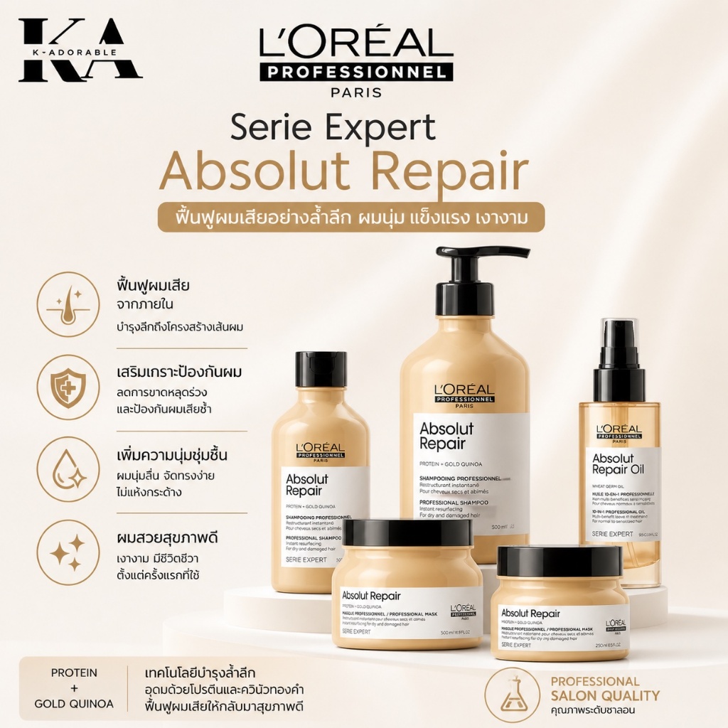 [ของแท้ 100%] Serie Expert Absolut Repair ลอรีอัล ดูแลผมแห้งเสีย มาร์กผมกลิ่นหอม ทรีทเม้นท์ดูแลผม