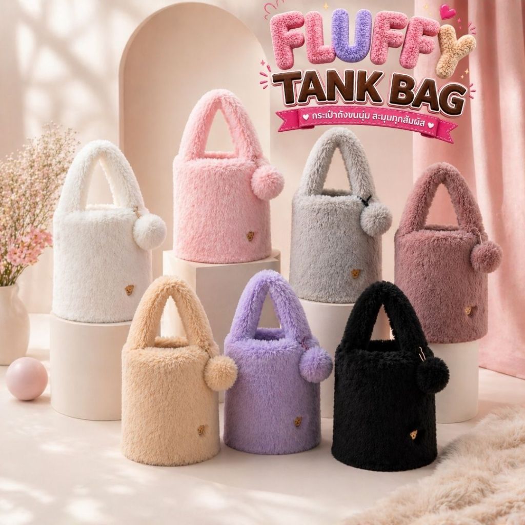 Teddy House : Tank Bag กระเป๋าสะพายไหล่ ขนนุ่มฟู ดีไซน์เก๋ มีเอกลักษณ์ พกไปไหนก็น่ารักสะดุดตา จุของได้เยอะ