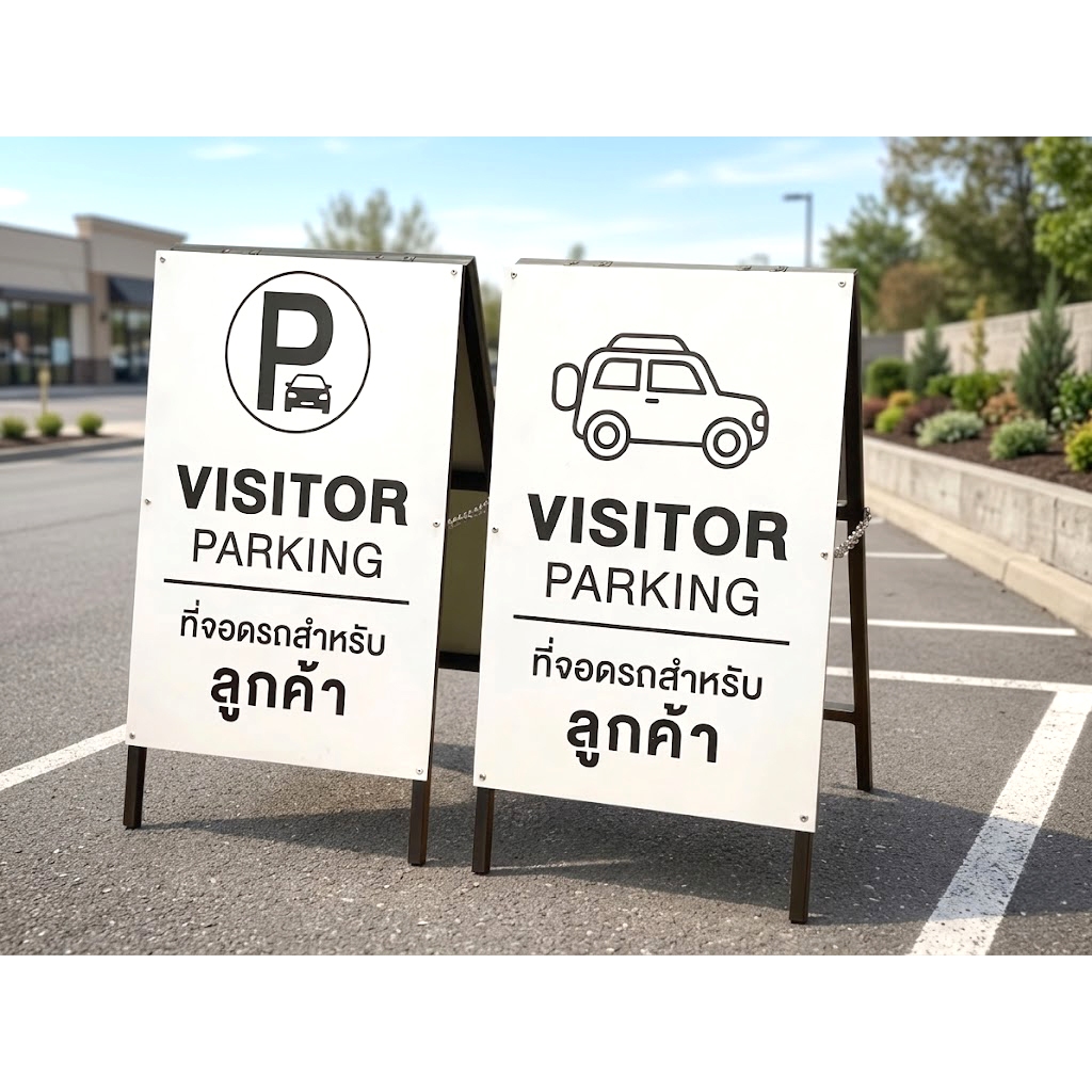 ป้ายขาตั้งโครงเหล็ก ป้ายที่จอดรถ หน้าตั้งหน้าร้าน ป้ายซิงค์ แข็งแรง ทนทาน พับเก็บได้
