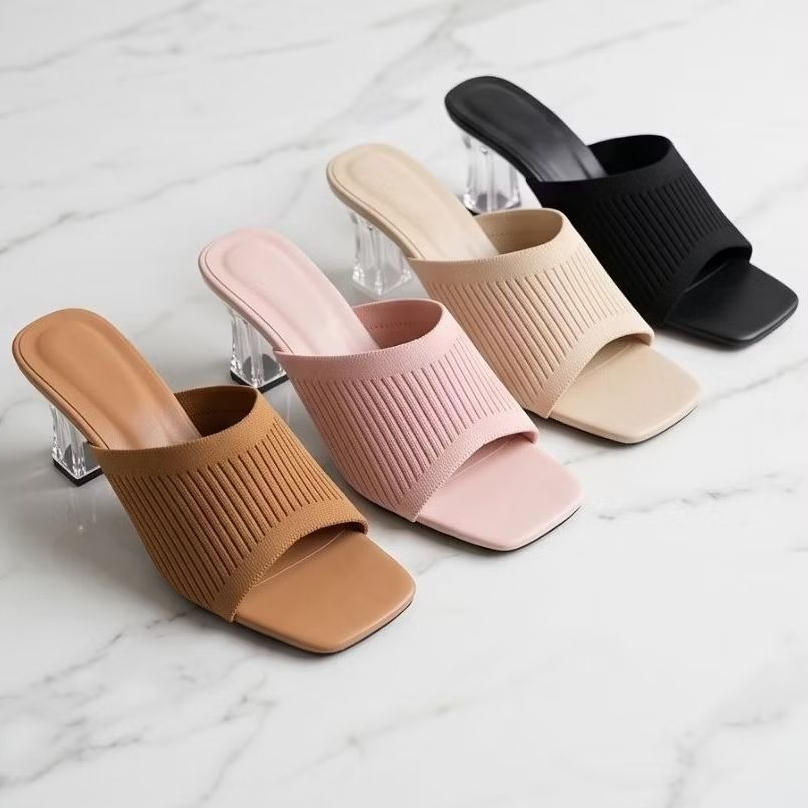รองเท้าส้นแก้ว สูง 3 นิ้ว BigSize 41-43 แบบผ้าไหมพรม ยืดตามเท้า สวมใส่สบาย ไม่บีบรัดเท้าคะ