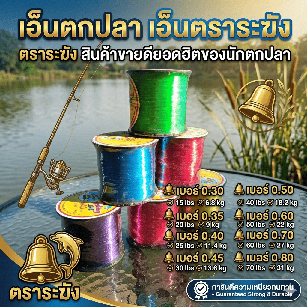 [ ของแท้ ]  เอ็นตกปลา เอ็นตราระฆัง ตราระฆัง สินค้าขายดียอดฮิตของนักตกปลา fishing line