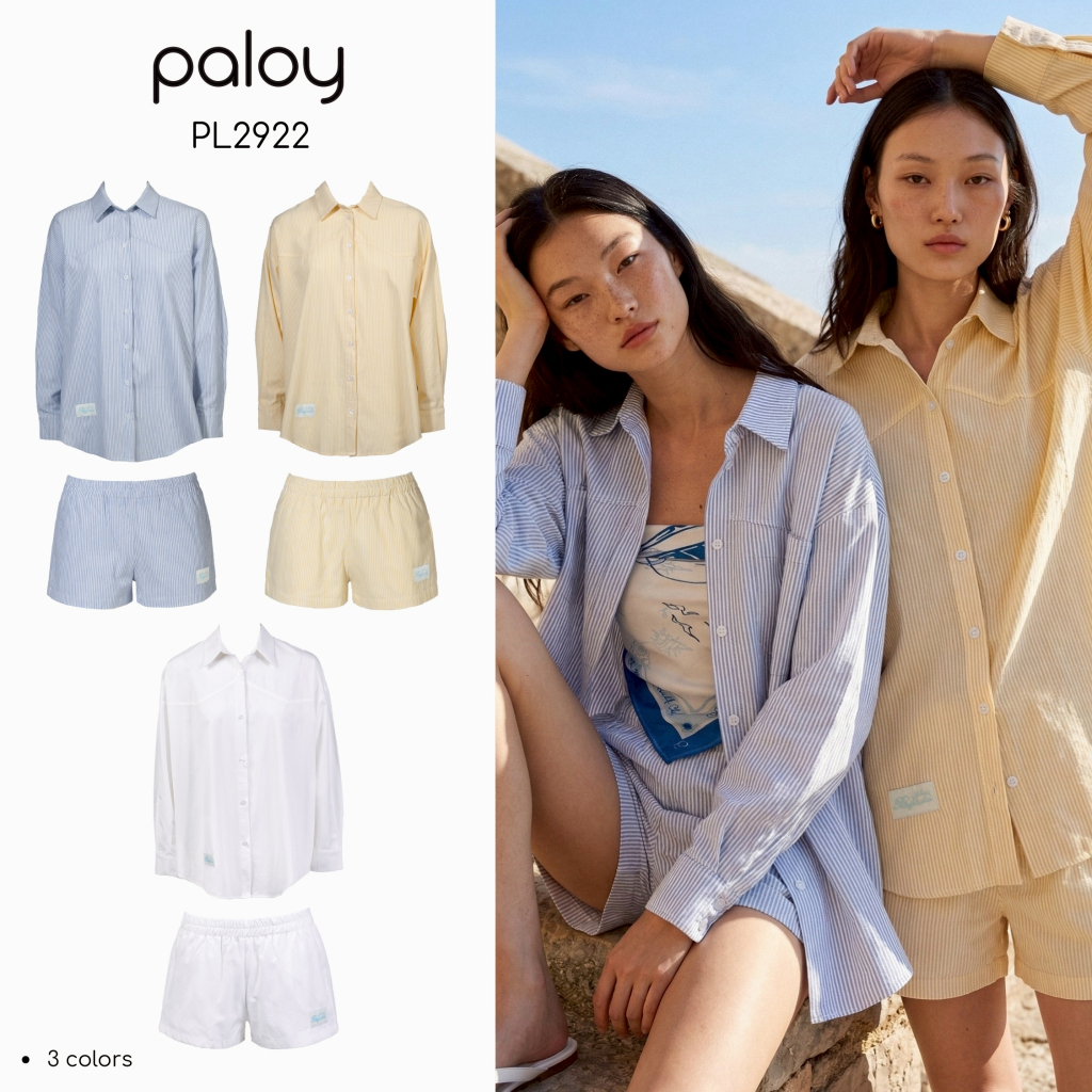 Paloy - PL2922 Buttercup ชุดเซ็ตเสื้อเชิ้ตแขนยาวลายริ้ว และกางเกงขาสั้น (Endless Summer)