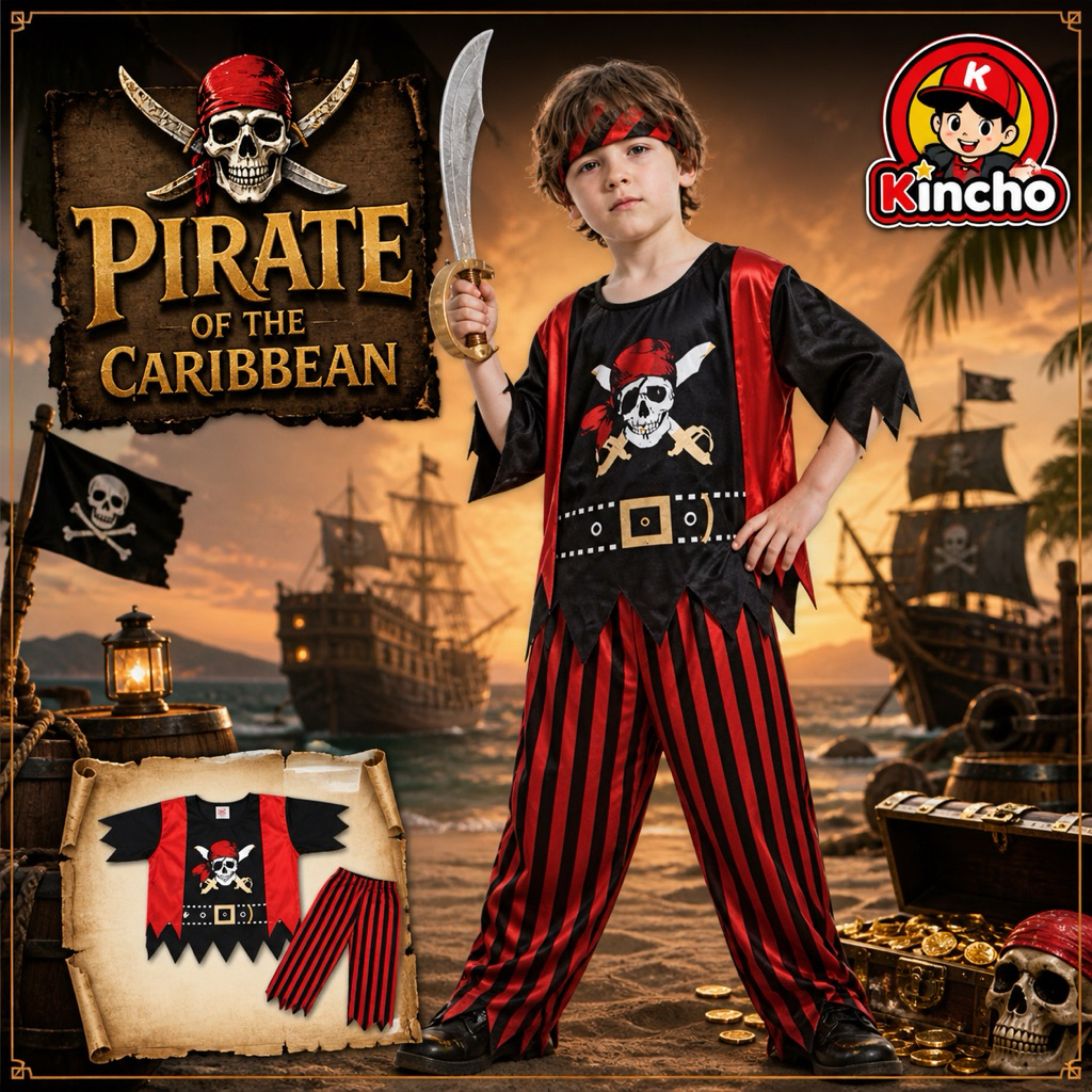 #ชุดโจรสลัด Pirate of the Caribbean เสื้อ กางเกง ผ้าคาดหัว #ชุดแฟนซี #Halloween