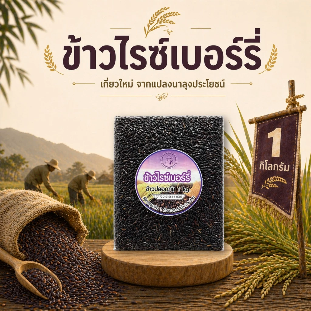 ข้าวไรซ์เบอร์รี่ เกรดA เกี่ยวสดใหม่ ส่งตรงจากแปลงนาลุงประโยชน์ชาวนาไทย