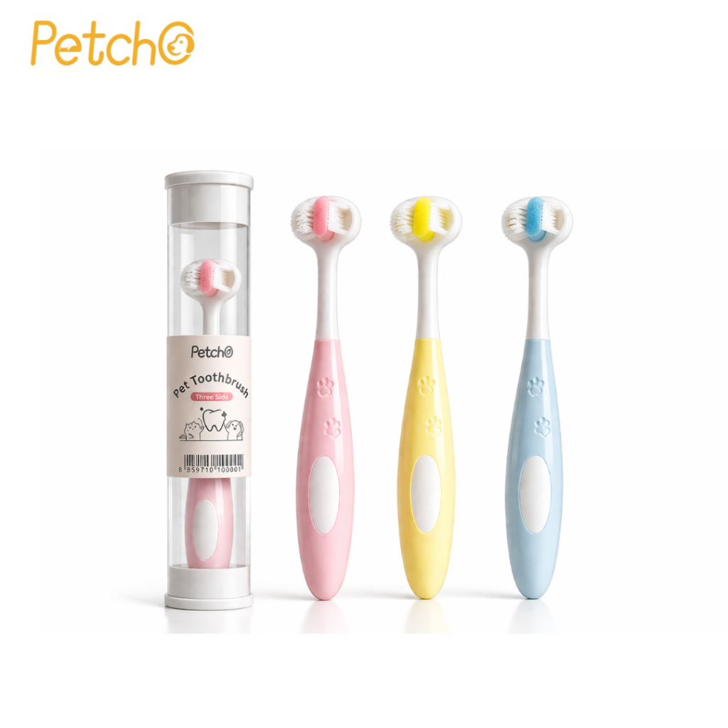 Petcho แปรงสีฟันสัตว์เลี้ยง 360องศา หัว3ด้าน ขนนุ่ม อ่อนโยน แปรงหมาแมว Pet Toothbrush Petus Kingkaew