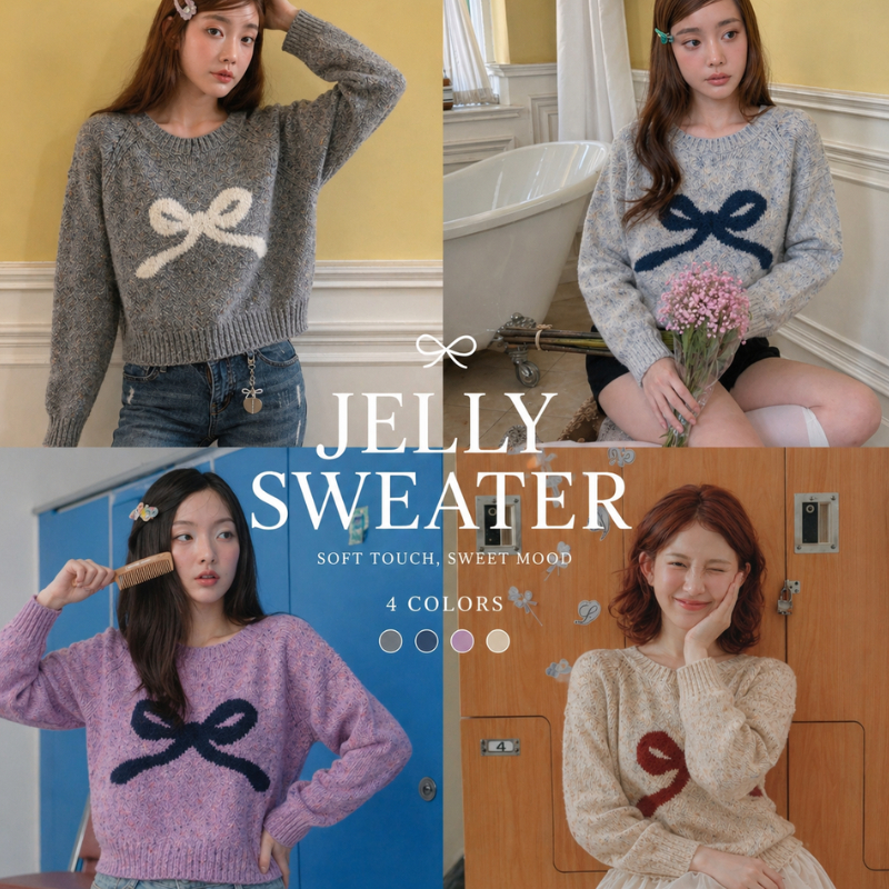 Thesummernade JELLY SWEATER ผ้านุ่มมาก แต่งลายโบว์ แพทเทินดีมากค่า ทรงหลวมๆ ไม่รัดตัวมาก
