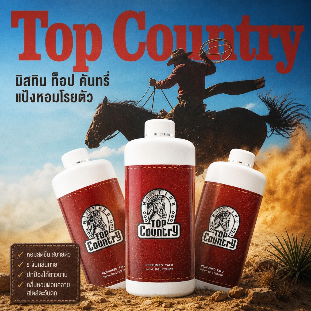 Mistine Top Country มิสทิน ท็อป คันทรี่ แป้งหอมโรยตัว 100/200/300/400 กรัม