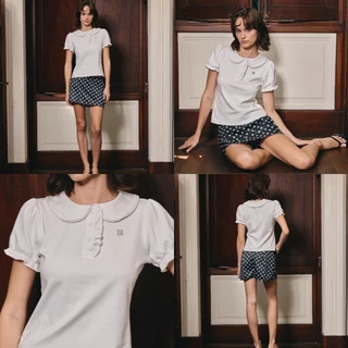 CHUUCHOP (XS-4XL) Rita Top เสื้อเชิ้ตคอบัว แต่งจีบปลายแขน ผ้านุ่ม ยืดหยุ่นดี แมทช์ง่าย (C8579)