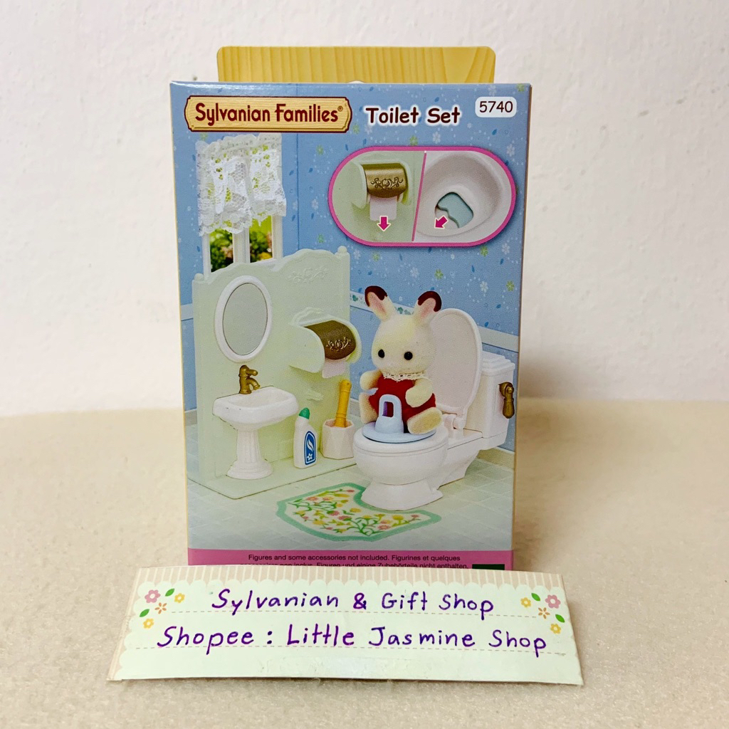 🏠 เฟอร์ฯดุ๊กดิ๊ก ห้องน้ำบ้านตุ๊กตา ที่นั่งชักโครกเด็ก อ่างล้างมือ ซิลวาเนียน Toilet Set: Sylvanian เล่นกับ Bath & Shower