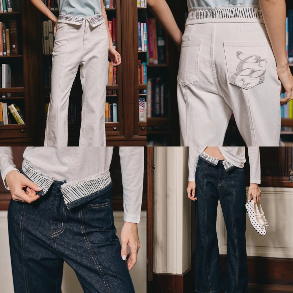 CHUUCHOP - (XS-6XL) Neptune Bootcut Jeans การเกงยีนส์ทรงบูทคัท ดีเทลพับเอว เก็บสัดส่วนได้ดี สาวอวบใส่ได้ (C8583)