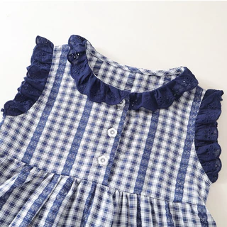 Hania kids ชุดเดรสลายสก็อตน่ารักๆตกแต่งลูกไม้ สไตล์เกาหลี พร้อมส่งในไทย - K6125998