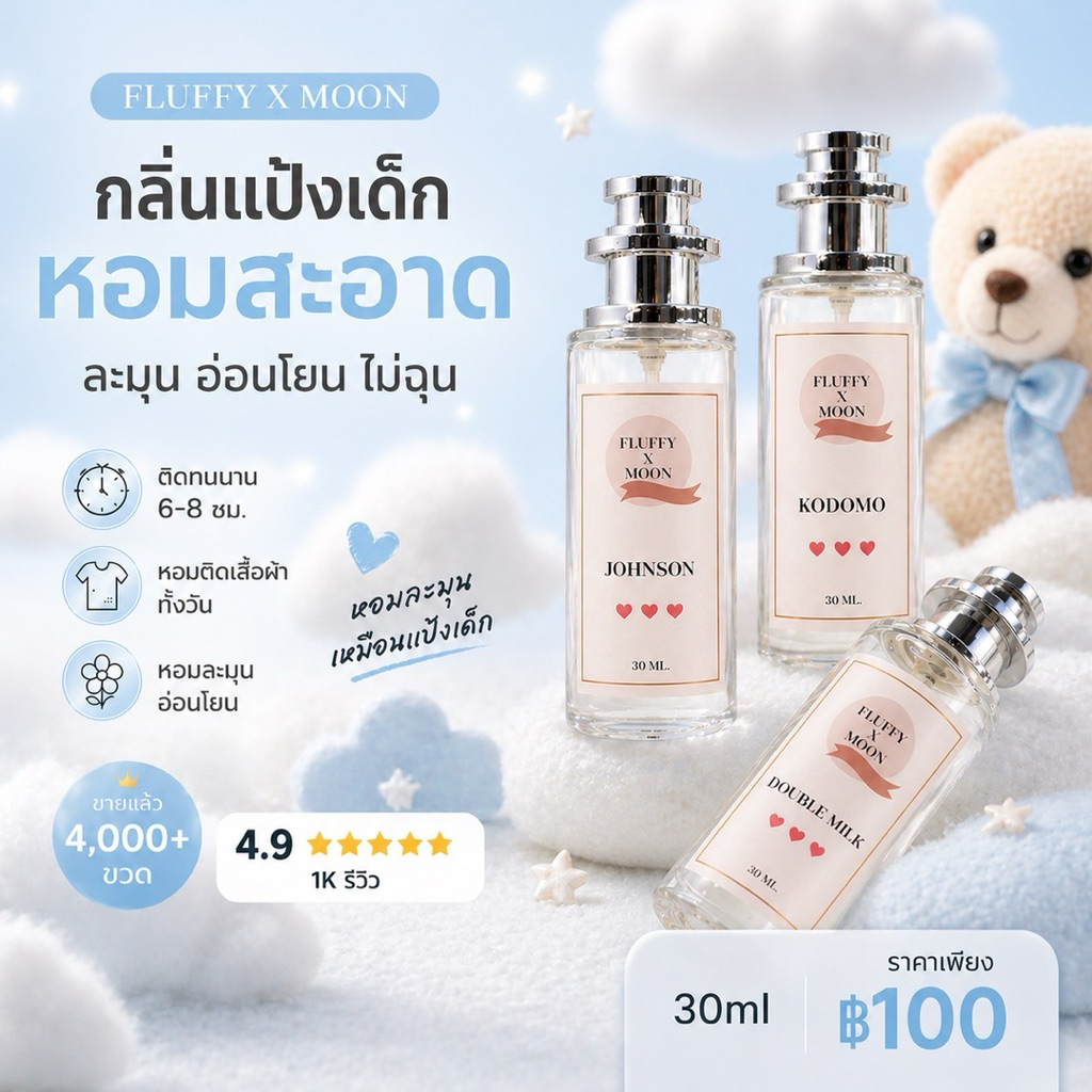น้ำหอมกลิ่นแป้งเด็ก Baby Powder หอมละมุน เหมือนเด็กน้อย ติดทน 8ชม. น้ำหอมผู้หญิง 10ml 30ml
