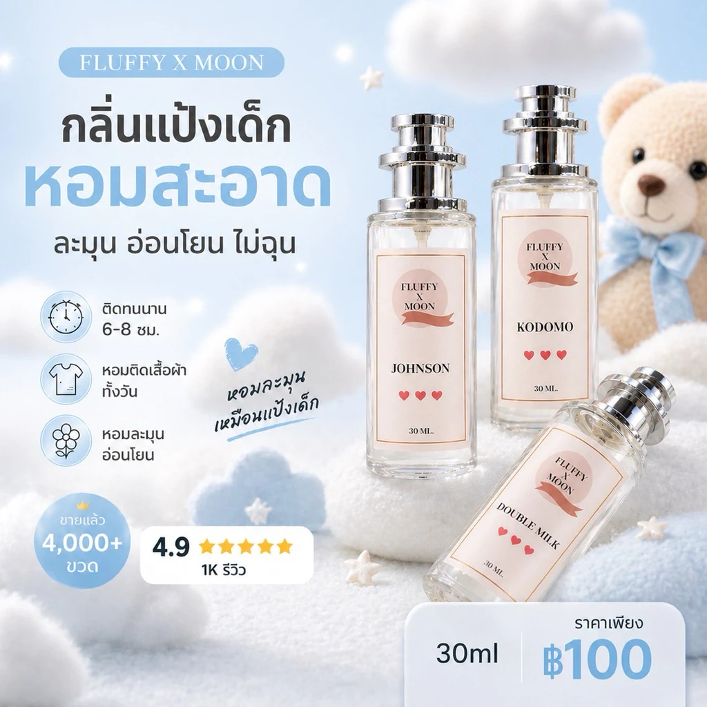 น้ำหอมกลิ่นแป้งเด็ก Baby Powder หอมละมุน เหมือนเด็กน้อย ติดทน 8ชม. น้ำหอมผู้หญิง 10ml 30ml