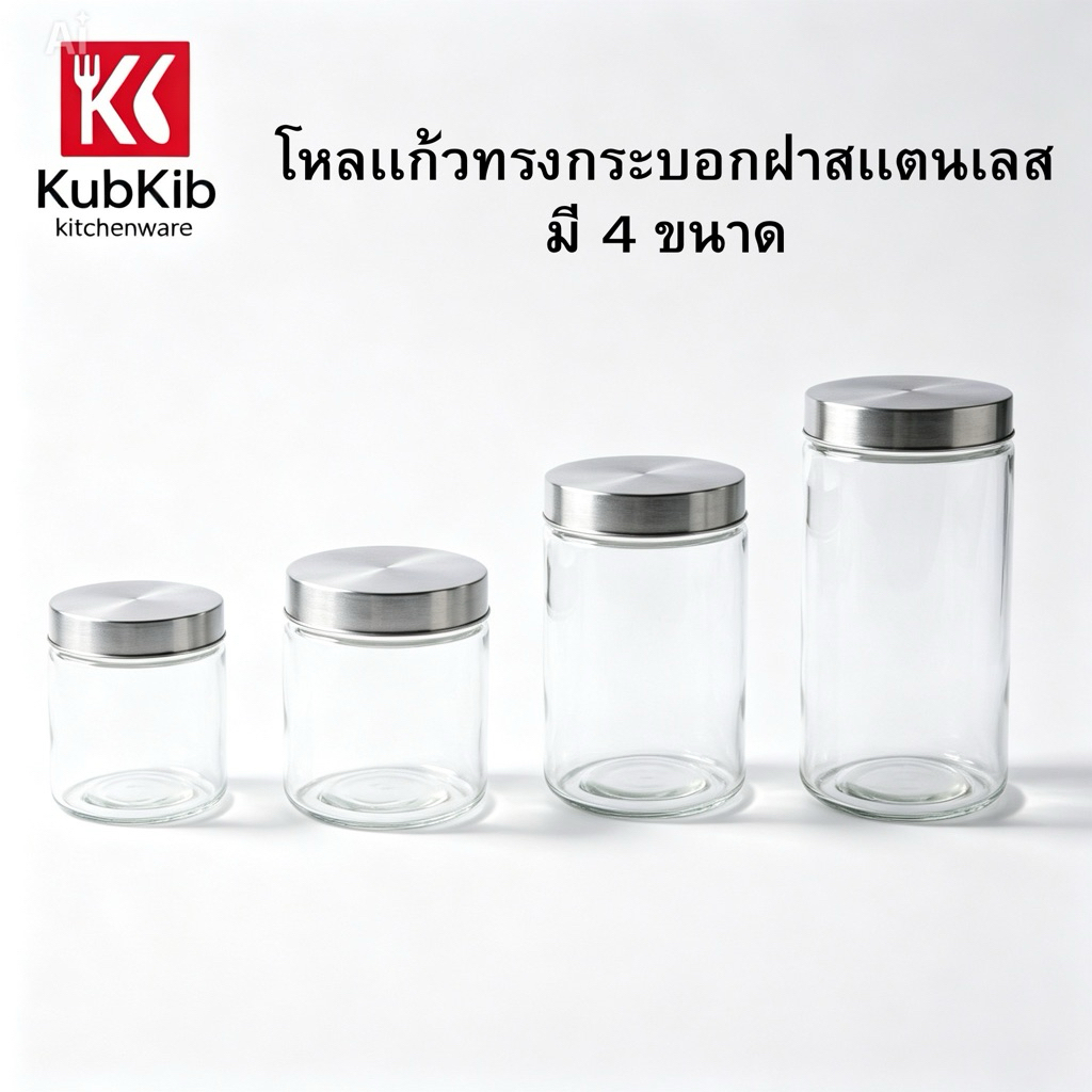 โหลแก้วกลมฝาเกลียวสแตนเลส โหลเอนกประสงค์ โหลดอง มีหลายขนาด