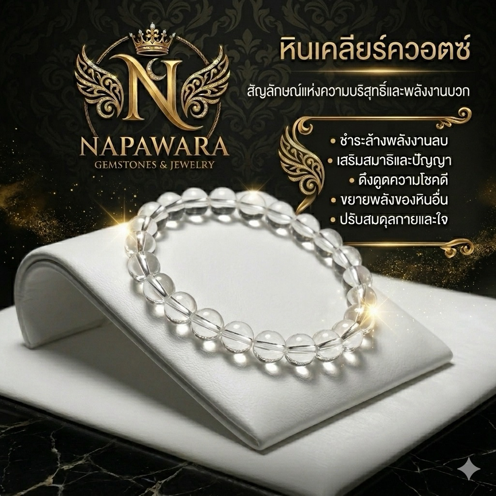 เคลียร์ควอตซ์  ขยายพลังบวก ล้างพลังลบ Clear Quartz หินแท้ 6-8 มม. | NAPAWARA  Fl