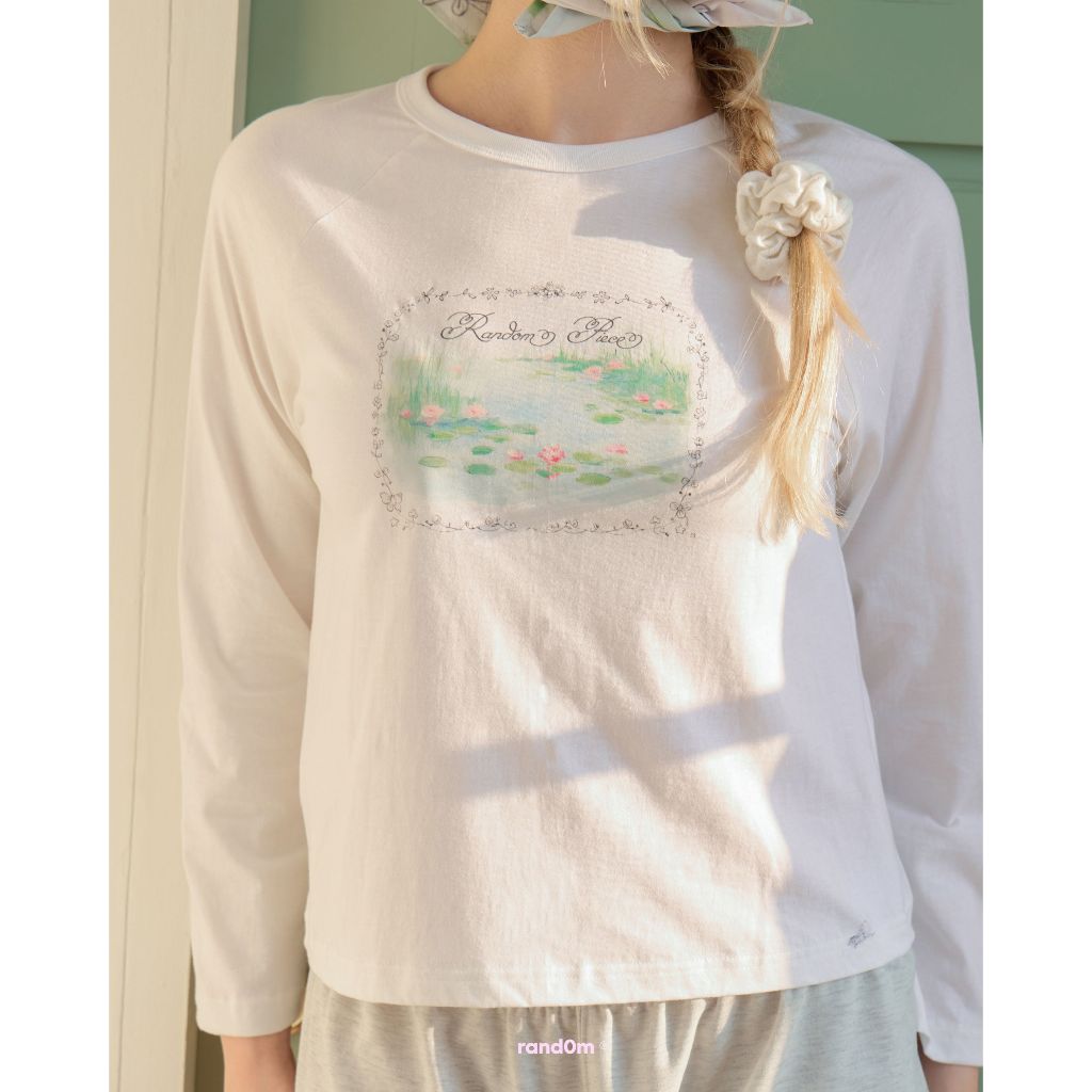 rand0m piece - Water Lilly Long sleeve Raglan Top เสื้อยืดแขนยาว สกรีนลายดอกบัว