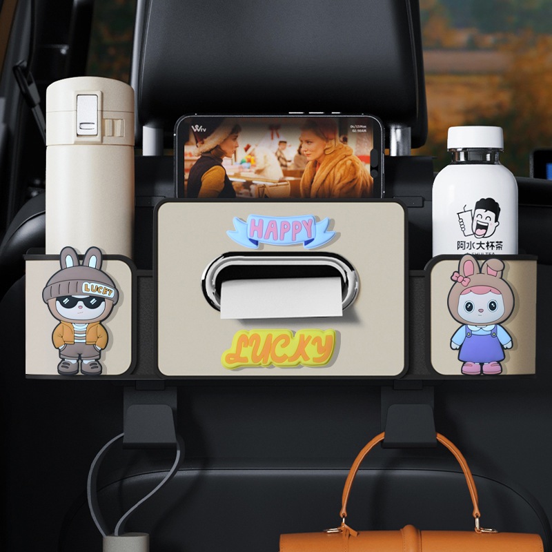 ที่ใส่ของหลังเบาะรถยนต์ กล่องใส่ทิชชู่ ที่วางแก้ว ใน รถยนต์ เบาะ หลัง car organizer กล่องทิชชู่ เก็บของในรถ ที่เก็บของ