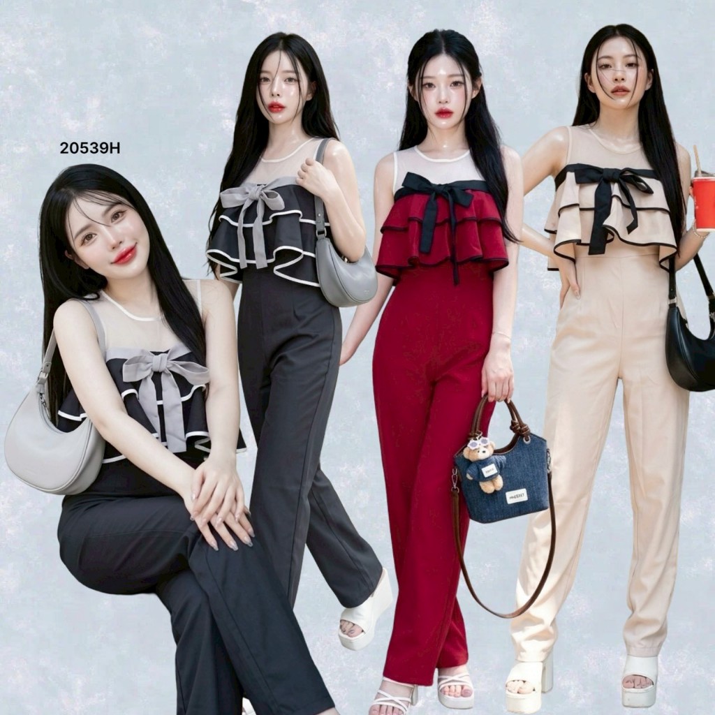 TT20539 Jumpsuit จั๊มสูทขายาวเนื้อผ้าซาร่าเย็บผ้าเป็นโบว์ – โปรปัง