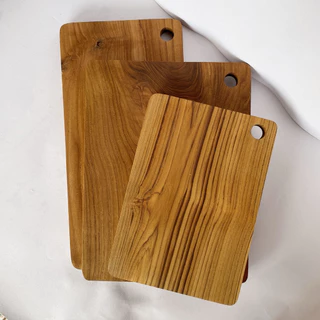 เขียง ไม้สัก เขียงแคมป์ปิ้ง ถาดวางสเต็ก Steak Plate wooden (ขอบมน เจาะรู)
