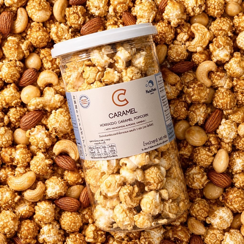 [ขายดี] HokiHoki Caramel Popcorn with nuts 140g รสชาติคาราเมล รวมถั่ว (โฮกิโฮกิ)