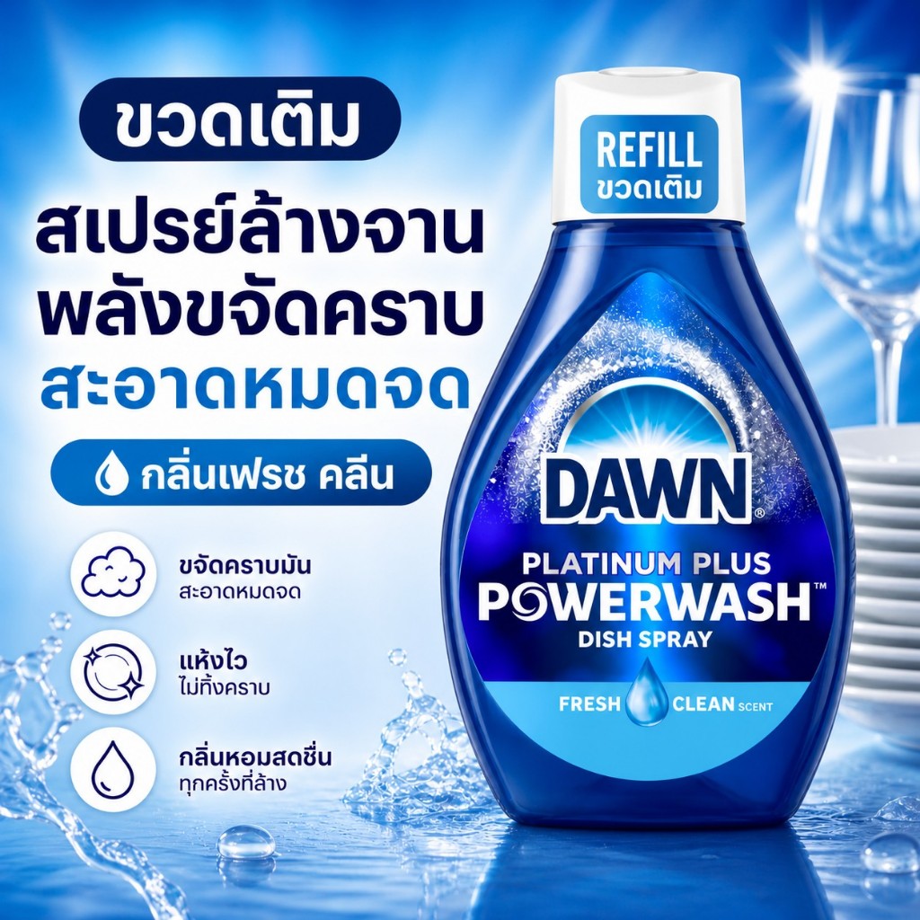 รีฟิว Dawn Platinum Plus Powerwash Dish Spray ,Refill สเปรย์ล้างจาน ขจัดคราบฝังแน่น