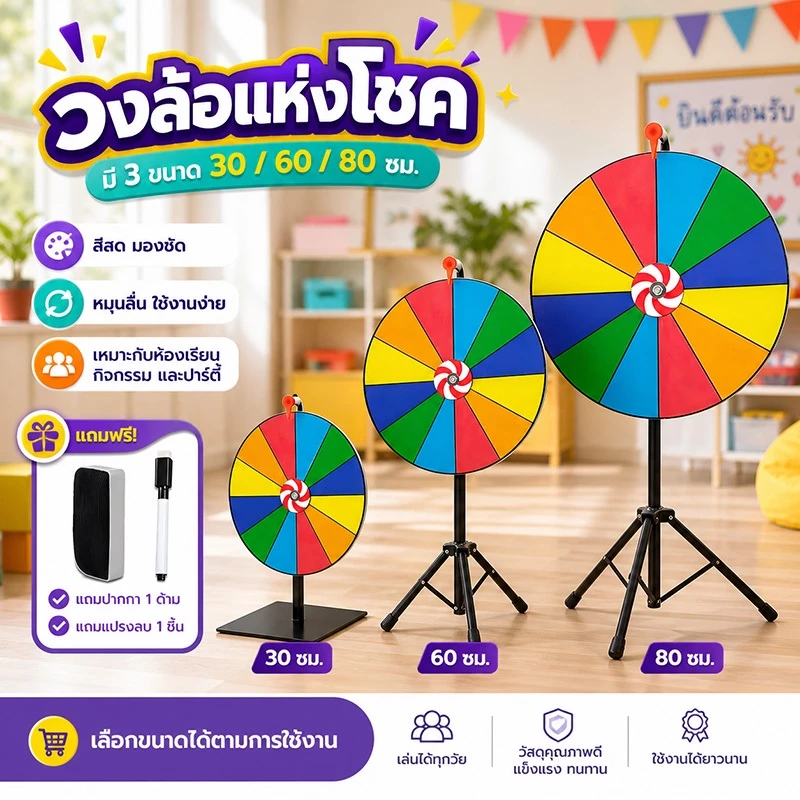 เกมส์วงล้อตั้งพื้น วงล้อหมุนนำโชค ปรับระดับได้ พับเก็บง่าย สำหรับร้านค้า งานเลี้ยง