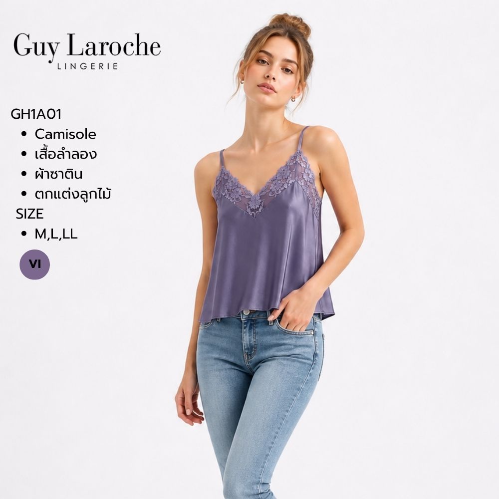 Guy Laroche เสื้้อสายเดี่ยว/เสื้อลำลอง รุ่น GH1A01 ผ้าซาตินแต่งลูกไม้